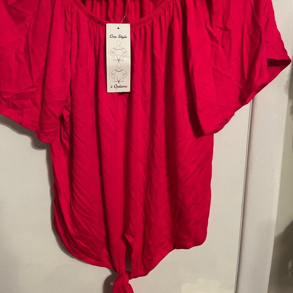 - NWT CHA CHA VENTE PINK SHORT SLEEVE OFF SHOULDER BLOUSE SZ S - Picture 3 of 3